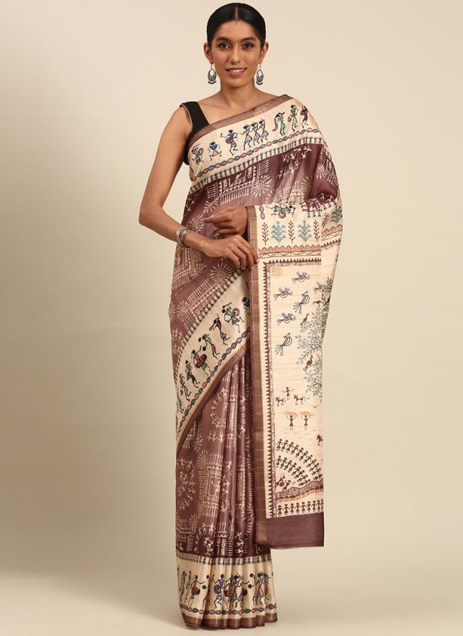 Cotton Rust Casual Wear Printed Saree